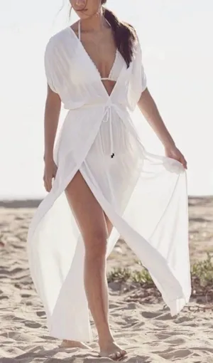 Victoria’s Secret White Deep V‑Neck Cover‑Up Maxi Dress Size XL thumbnail 1