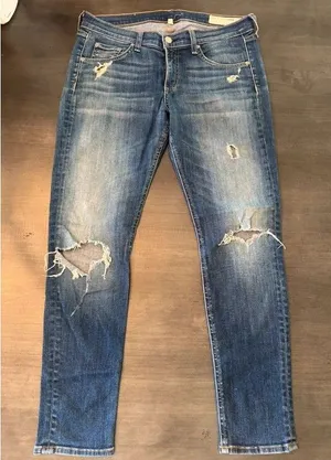 rag & bone/JEAN Distressed Skinny Jeans Size 29 Dark Wash Ripped Knees Denim thumbnail 1