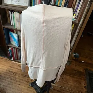 We the Free ribbed cream oversized wide neck M long sleeve top thumbnail 2