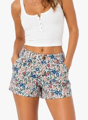 American Eagle Super Stretch Floral Print Shorts Multi-Color Boho Size 0 thumbnail 1
