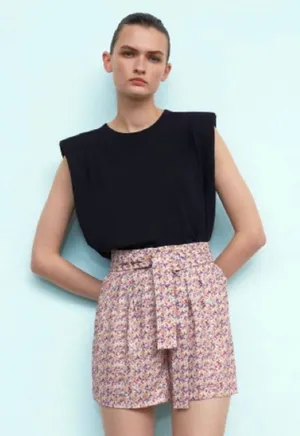 ZARA Printed High Waisted Paper Bag Shorts thumbnail 1