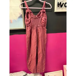 Oysho‎ Dusty Rose Pink Linen Blend Wide Leg Cropped Jumpsuit Smocked Back Small thumbnail 2