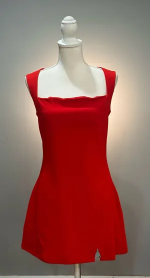 Red Unbranded Square Neck Mini Dress Size L EUC thumbnail 1