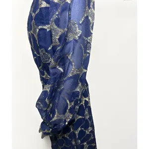 VTG CLIFTON WILHITE 18 Blue Metallic Floral Long Sleeve Gown Couture Dress thumbnail 9