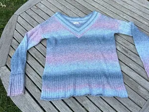 Sweater‎ Blue Pink Cotton Candy Ombre Striped Knit size small a new approach Ana thumbnail 1