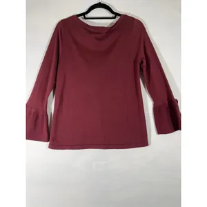 LOFT Knit Bell Sleeve Tie Detail Sweater Top‎ Women's M Maroon Office Wear Girly thumbnail 2