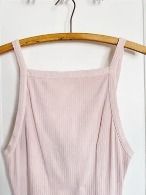 Free People • Set Up Tank blush pink high square neck ribbed knit Sugared thumbnail 4