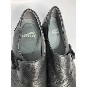 Dansko Loafers Womens 39 Black Good Leather Pleated Strap Comfort Wedge Shoes thumbnail 3
