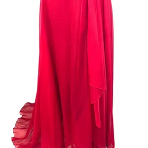 VTG Flowy Red Chiffon One Shoulder Rhinestone Prom Evening Gown XS Train thumbnail 6