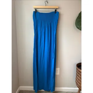 Tommy Bahama Tube Strapless Blue Maxi Dress Smocked Back Resort Vacation Beach thumbnail 3
