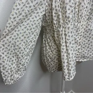 Old Navy Gold White XL Flare Lace Peasant Hippie Top Blouse Puff Sleeve Glitter thumbnail 14