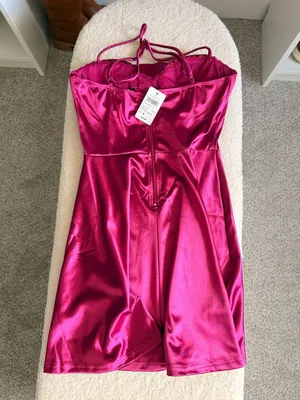 Windsor Magenta Satin Sequin Skater Mini Dress thumbnail 4