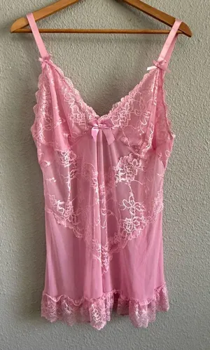 Oh la la Cherie Pink Lace Mesh Babydoll Chemise Size‎ 3X/4X thumbnail 1