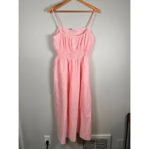 Zara Dress‎ Womens Medium Pink Gingham Smocked Waist Midi Summer Cotton thumbnail 3