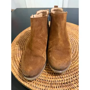 Franco Sarto Womens Brown Suede Ankle Boots Side Zip Low Stacked Heel Cognac thumbnail 3