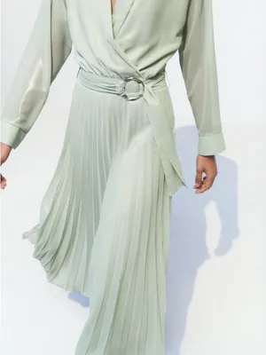Zara Light Sage Green Wrap Robe Dress thumbnail 2