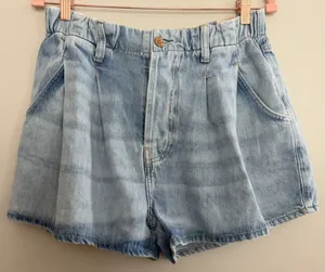 Free People We The Free Clark Pleated Denim Shorts Light Blue Women's Size Small thumbnail 1