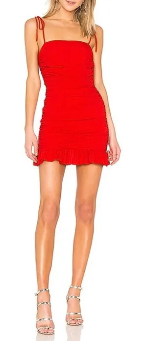 Lovers + Friends Amy Cherry Red Textured Ruched Mini Dress Women’s Size XS thumbnail 1