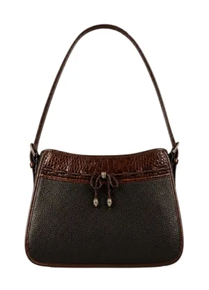 Vintage Brighton Leather Emma Shoulder Bag Black & Brown Croc Embossed with Bow thumbnail 1