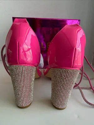 KAYLEEN By Los Angeles Hot Pink Rhinestone Block Heel Sandals - Style Talla thumbnail 4