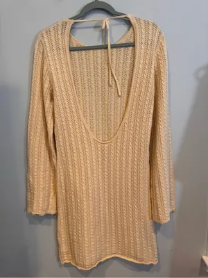 VICI Collection Open Back Pointelle Mini Sweater Dress Cream XL thumbnail 4