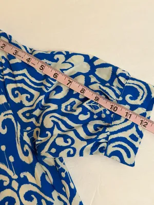 Entro Shirt Dress Women Size S Blue White Ikat Print Midi Side Pockets thumbnail 7