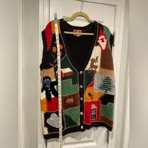 VTG 80s Cambridge Country Store Size L Christmas Sweater Vest Cotton Patchwork thumbnail 6