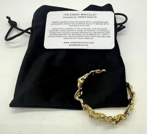 Amber Sceats Emery Cuff‎ Bracelet Crushed Metal Design 24k Plated thumbnail 1