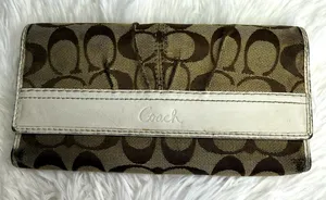 COACH Brown White Signature Canvas Wallet thumbnail 1