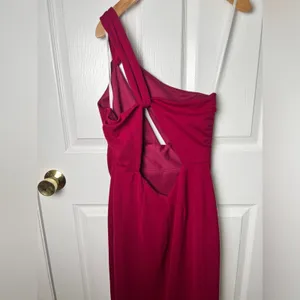 Katie May Pink One Shoulder Cut Out Back Edgy Maxi Dress Magenta Pink Medium thumbnail 8