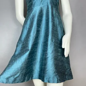 Lula‎ Kate Silk Dupioni Dress Teal Halter Neck Cocktail Size 8 Fit and Flare Zip thumbnail 5