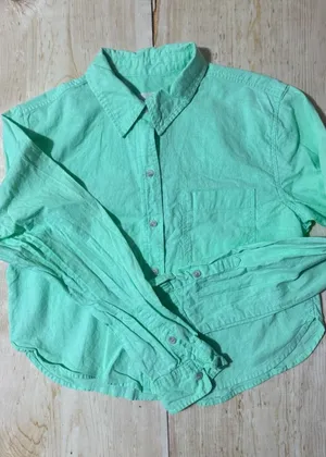 Universal Thread Mint Green Cotton Linen Blend Button Down Cropped Shirt‎ Small thumbnail 1