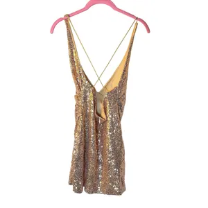 NWT Gold Sequin Backless Mini Dress Cowl Neck‎ Bodycon Party Cocktail Small thumbnail 4