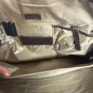 Buxton brown leather briefcase zip & snap pockets over shoulder vintage thumbnail 6