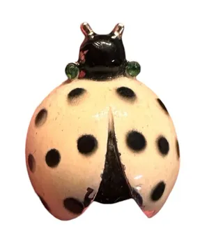 Vintage NEMO Ladybug Brooch Pin White Enamel Black Spots Silver Tone Green thumbnail 1