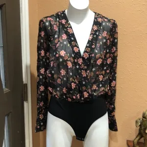 J.O.A. Floral long sleeve open back bodysuit thumbnail 2