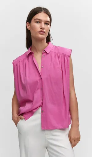 Mango Pink Sleeveless Button-Up Blouse thumbnail 1