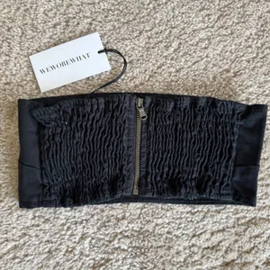 WeWoreWhat Smocked Black Bandeau Top Zip Hook Eye Back Closure‎ Sz XS NWT thumbnail 5