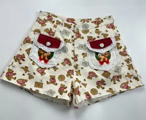 Teddy Bear Print‎ Shorts Christmas Lace Twee High Waisted Women Lace Cream thumbnail 1