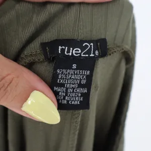 Rue21 Olive Green Ribbed Flare Pants Crossover Waist Bell Bottoms Small thumbnail 2