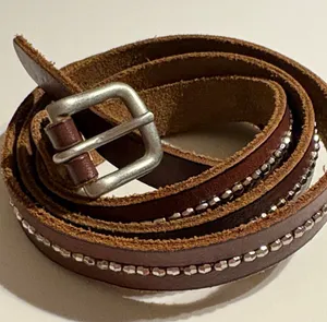 Women’s Hollister brown cowhide leather belt gem embellished XL brown silver thumbnail 1