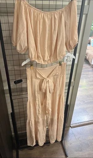 Women's ivory Off-Shoulder Jumpsuit with Tie Waist thumbnail 1