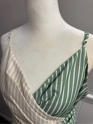 Mare Mare x Anthropologie Tie Front Striped Wrap Tank Top Green Beige Medium thumbnail 8