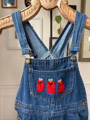 Vintage Sesame Street Elmo Denim Overalls S M thumbnail 1