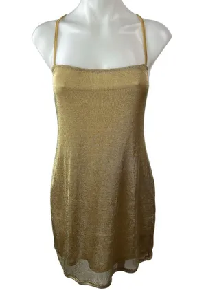ASOS Gold Sheer Chainmail Square Neck Strappy Cami Camisole Mini Tank Dress Sz 4 thumbnail 1