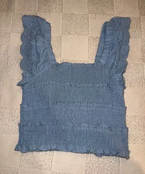 Love Tree Smocked Eyelet Ruffle Tank Top - Blue thumbnail 1