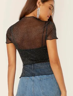 SheIn Glittery Sheer Top thumbnail 2