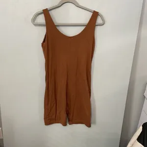 Poshdivah Women Romper Bodysuit Brown Solid Sleeveless Large thumbnail 3