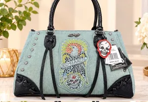 NWT Ed Hardy Denim Eagle Rhinestone Tote Bag - Y2K Vintage Style thumbnail 1
