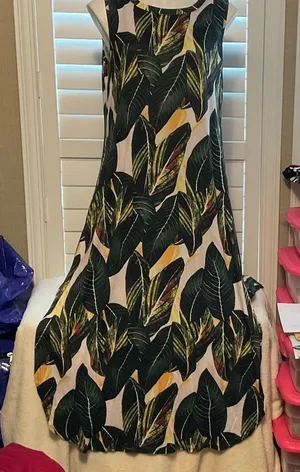Leaf Pattern Sleeveless Maxi Dress Green Size L thumbnail 1